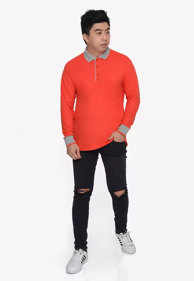 Andre Michel Kaos Polo Shirt Lengan Panjang Kerah Abu Orange Merah 933-77