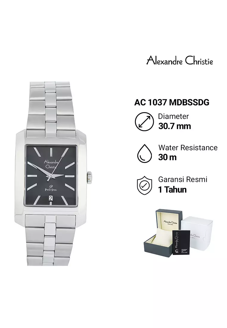 Alexandre Christie Primo Steel Jam Tangan Analog Couple - Silver Case Black Dial Stainlesss Steel - 1037MLDBSSDG