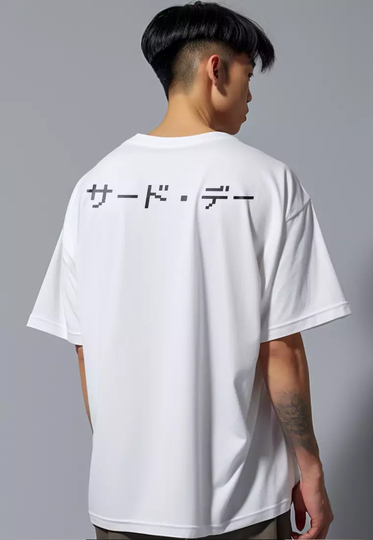 MTO64 kaos oversize rajut katakana back bahan tebal scuba distro third day jepang putih