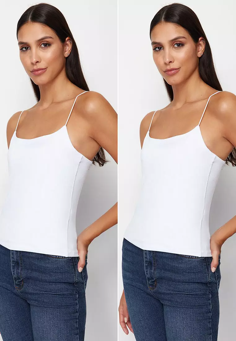 White-White Strappy Regular Size Flexible 2-Pack Knitted Undershirt TWOSS24AL00048