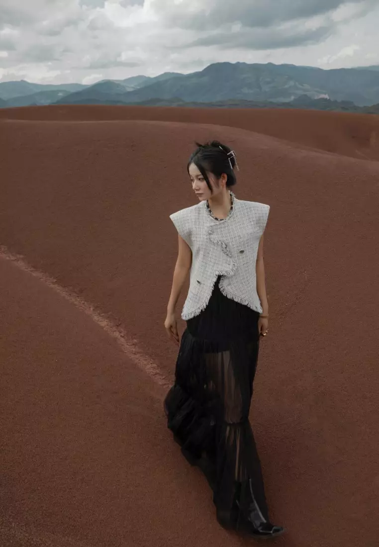 無袖粗花呢襯衫