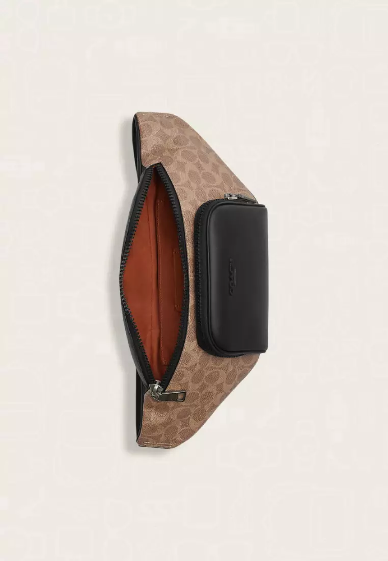 Coach Racer Belt Bag In Signature Canvas Tan Black