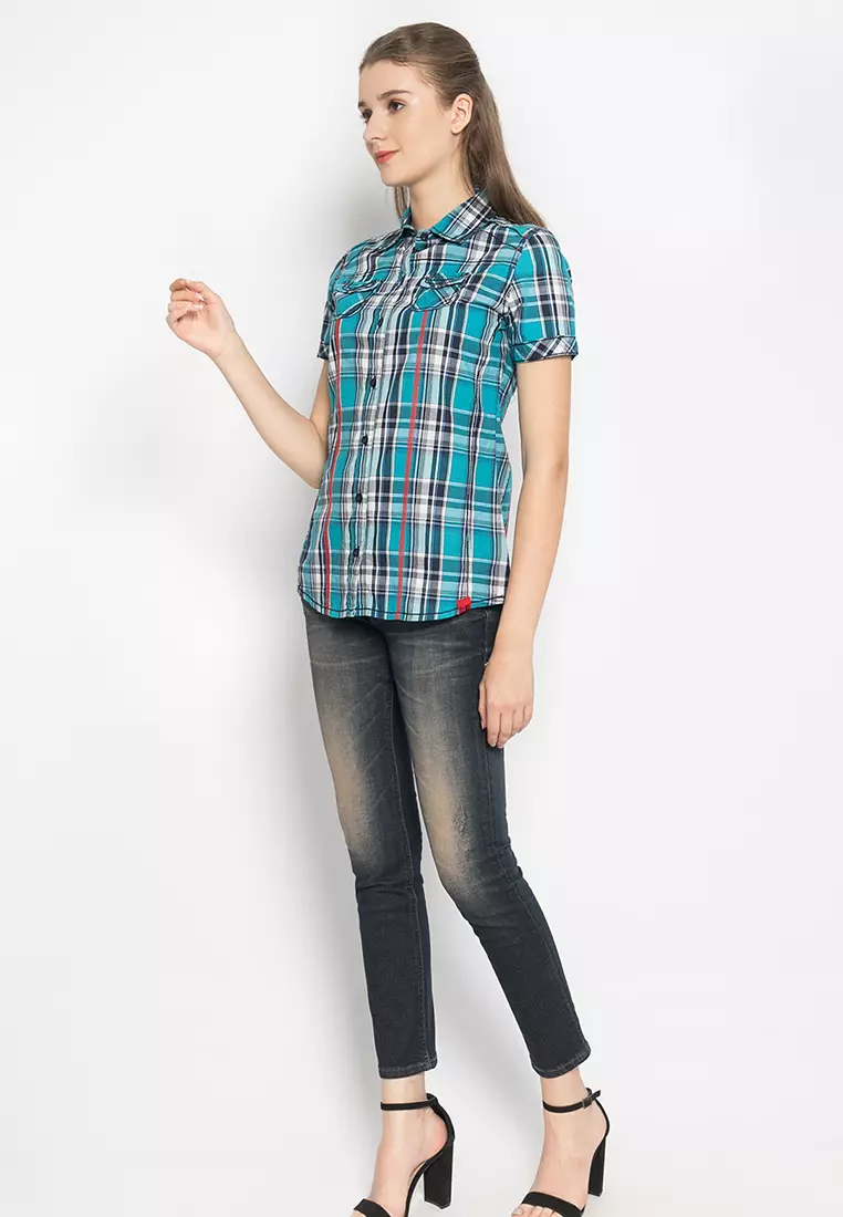 LGS - Kemeja Wanita - motif Kotak - Biru - LLSH.380.S1043.303.7C