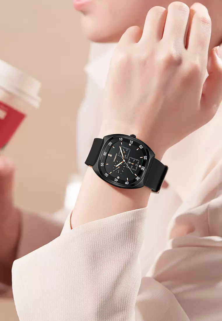 Jam Tangan Wanita Original Berlian Kasual Kuarsa Tali Silikon Anti Air Jam Tangan Cewek hitam