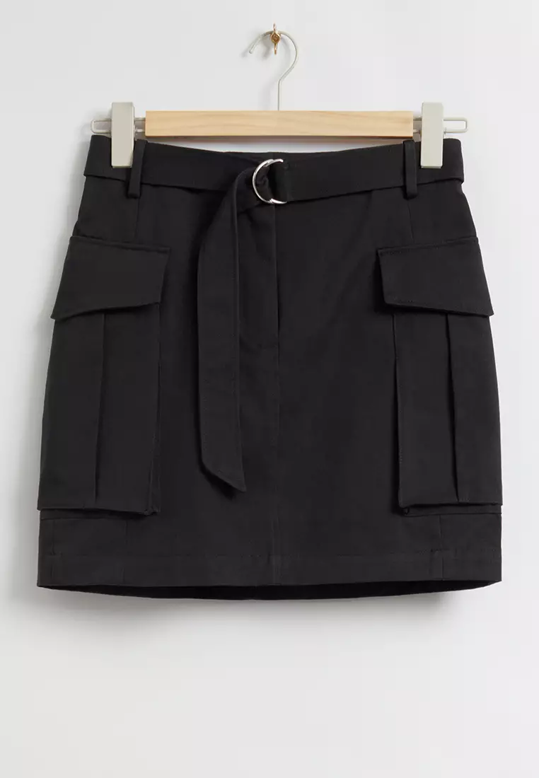 Belted Patch Pocket Cargo Skirt