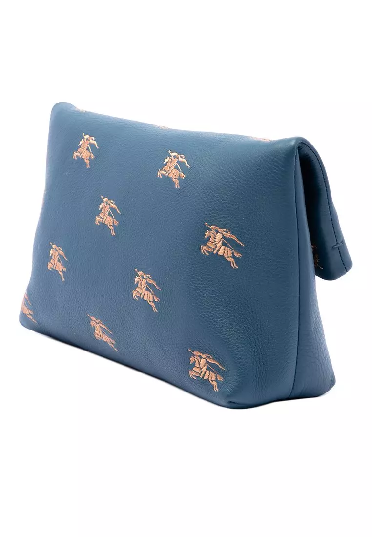 Pre-Loved Burberry Medium Equestrian Knight Embroidered Leather Safety Pin Foldover Clutch