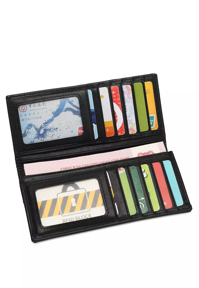 Men's RFID Blocking Bi Fold Long Wallet - Black