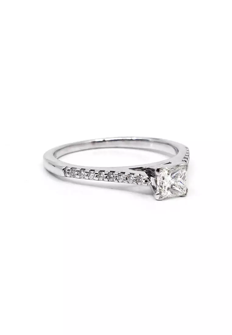 18K Italian Made White Gold Lady Ring with Diamonds