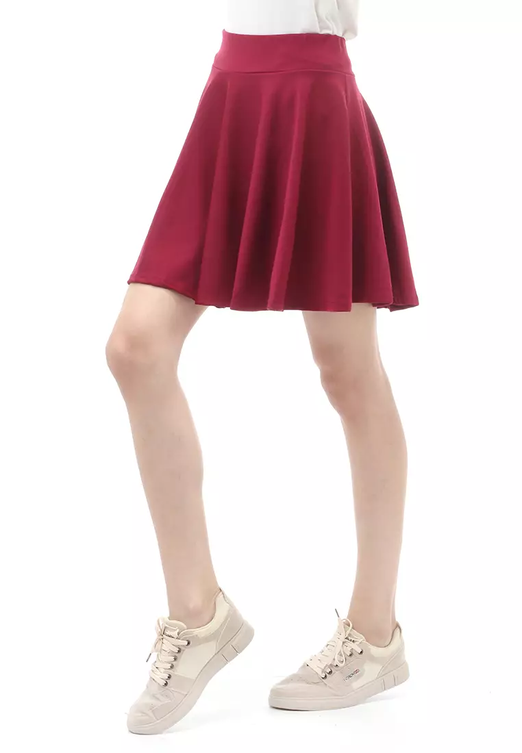 Rok Midi Bawahan Wanita Motif Solid Casual Relaxed Fit - Wine