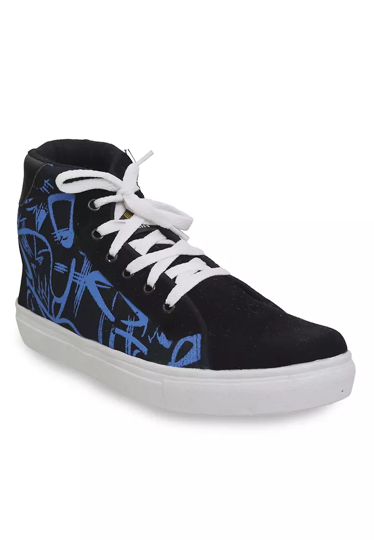 Chinaka Sepatu Boots Pria Wanita Desain Abstrak Casual Shoes Lighweight Material Canvas ORIGINAL - Black Blue