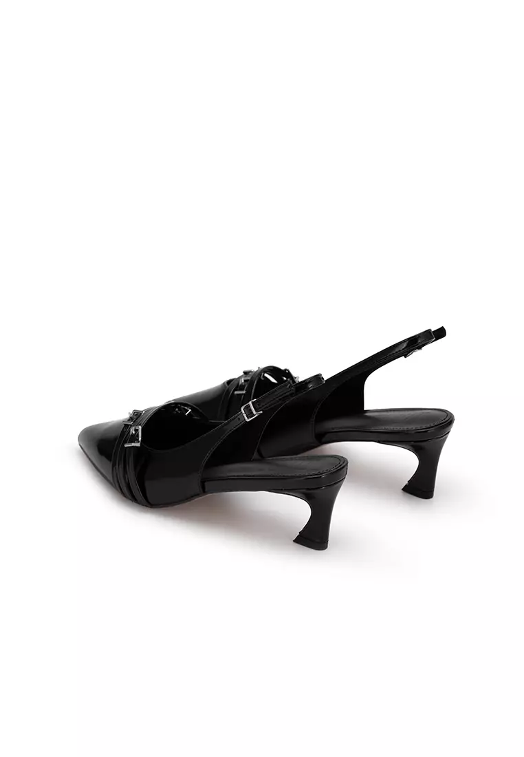 POINTED TOE BUCKLE SLINGBACK HEELS