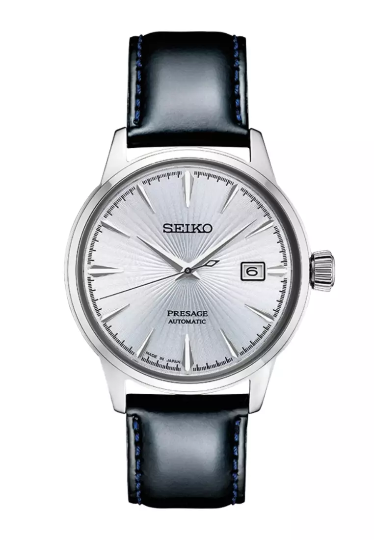 Seiko Presage Cocktail Time ‘Skydiving’ Ice Blue Dial Black Leather Band Automatic Watch SRPB43J1