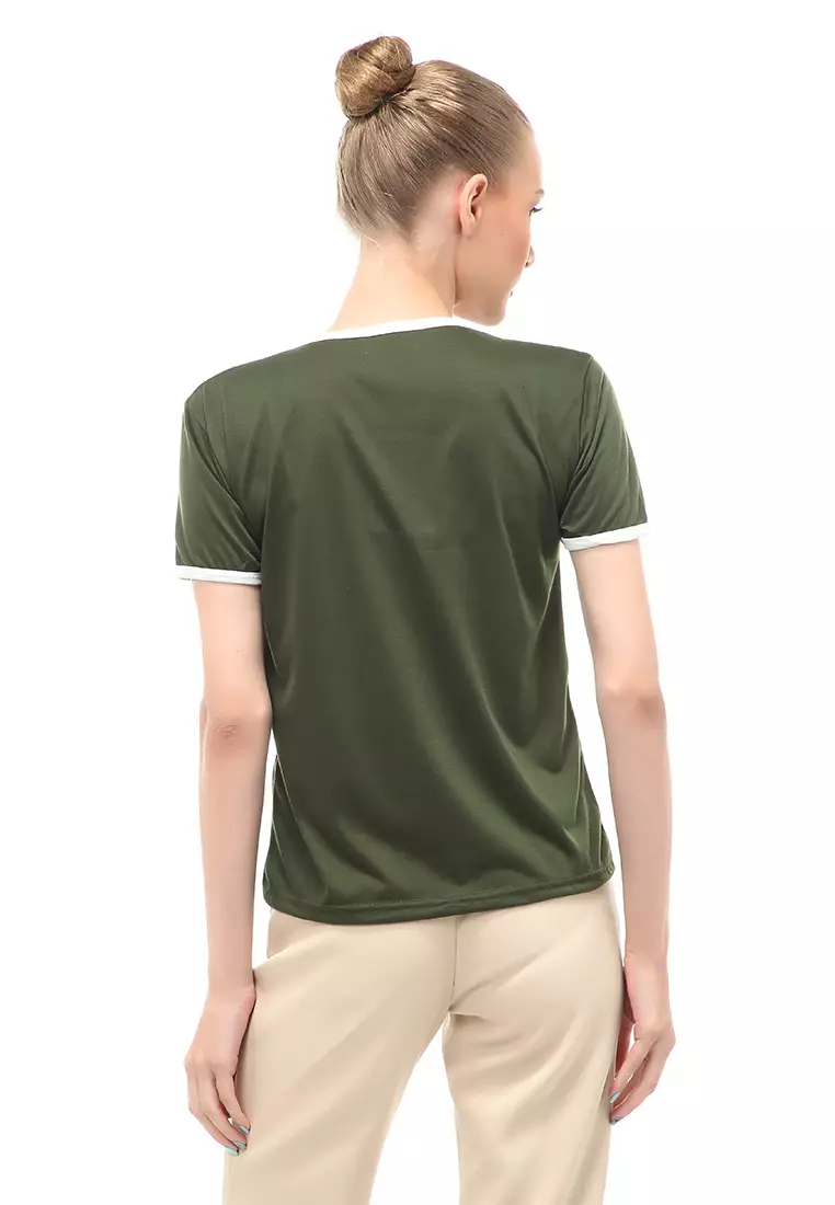 Kaos Oversize List Short Sleeves Design Simple Relaxed Fit - Army