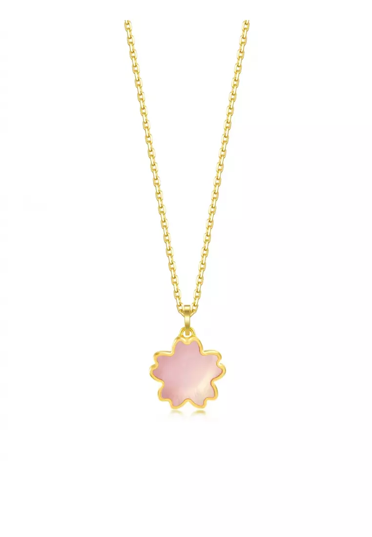 999.9 24K Solid Gold Dazzling Mother of Pearl Cherry Blossom Pendant for Women 93169P  [Not Include the Necklace]