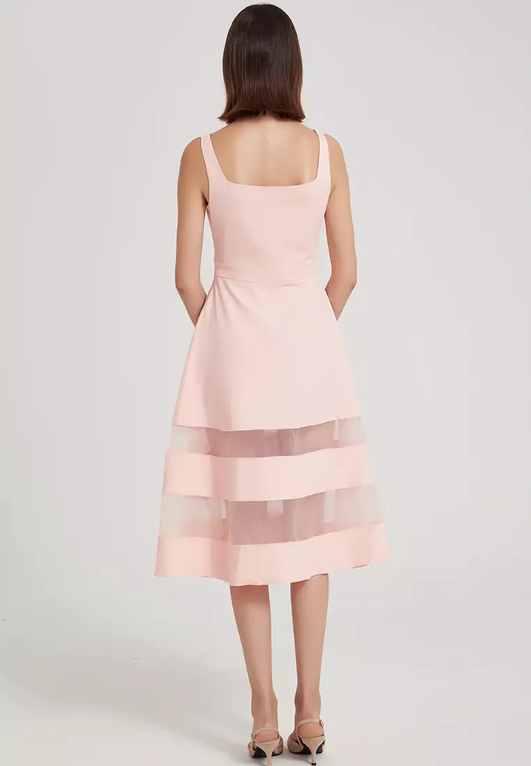 Original Design Elegant Temperament Sleeveless V-Neck Transparent Color block A-Line One Piece Dress B22041206PI