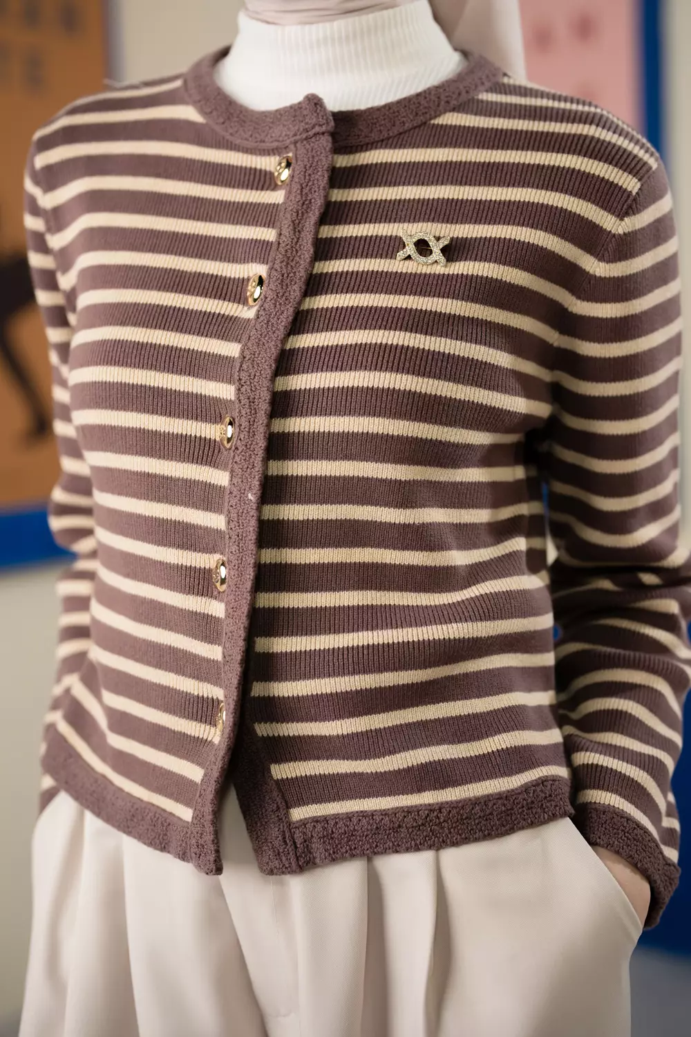 Klamby - Elodie Striped Knit Cardigan Twilight Mauve