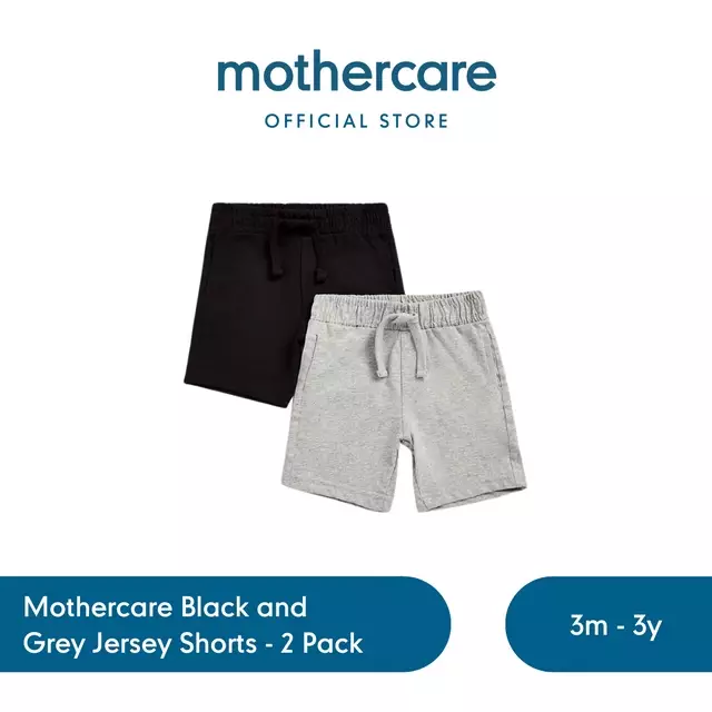 Mothercare Black and Grey Jersey Shorts - 2 Pack - Celana Pendek Bayi Laki-laki (Multicolor)