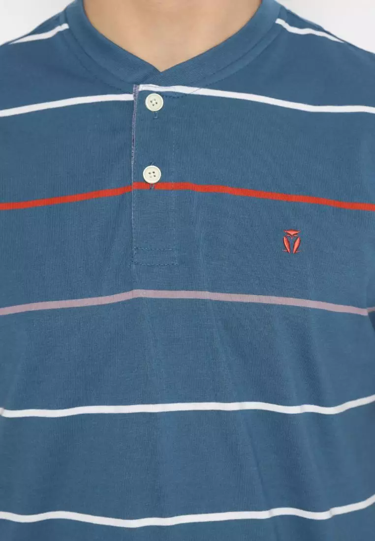 MATSUDA Kaos Pria T Shirt Henley Stripe Natori