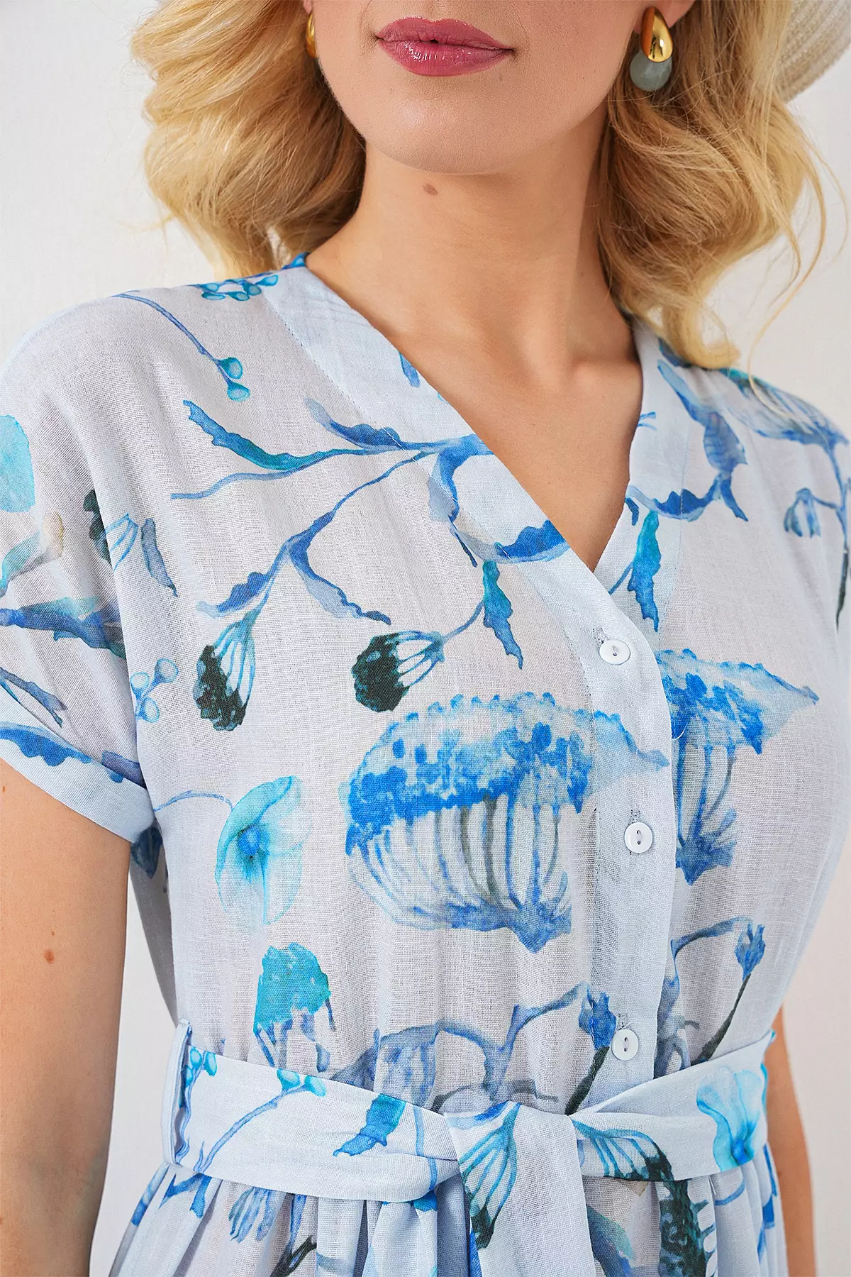 Printed Short Sleeve Shirt Dress