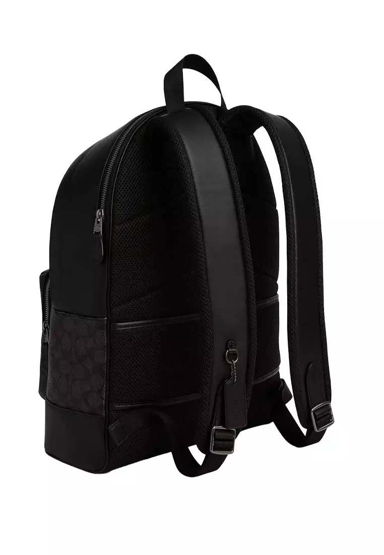 West Backpack In Signature Canvas With Varsity Stripe Charcoal/Denim/Chalk CV922