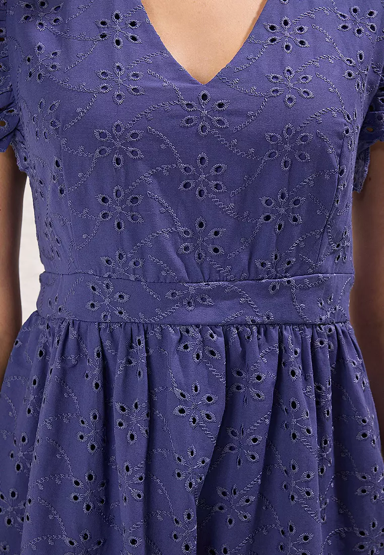 Indigo Brode Skater/Waist Open Mini Lined Woven Dress