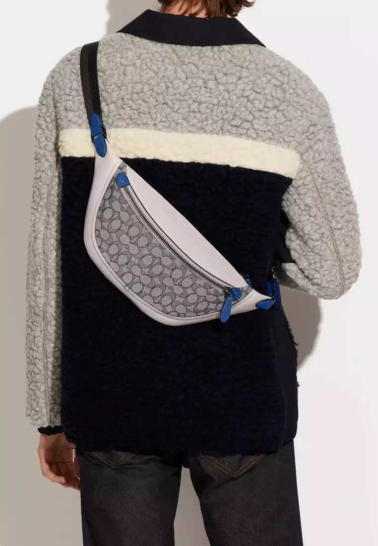 Coach League Belt Bag In Signature Jacquard Navy Steam