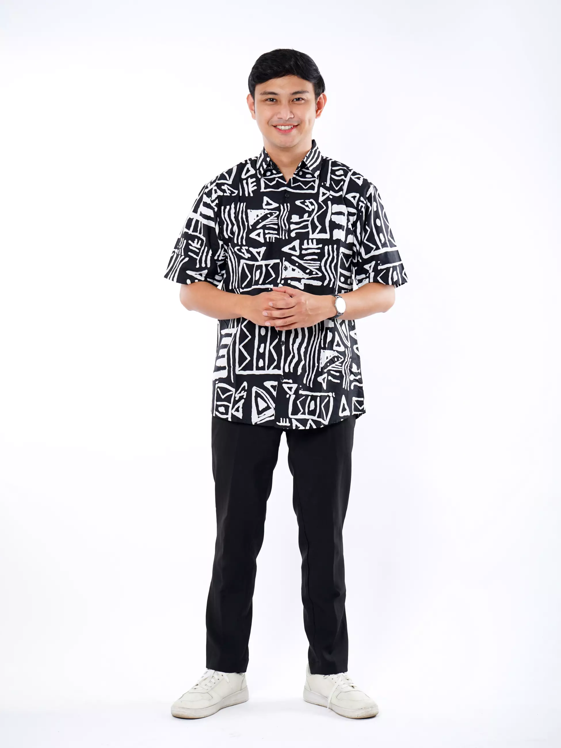 Andre Michel Kemeja Lengan Pendek Motif Abstrak Hitam Putih 16723