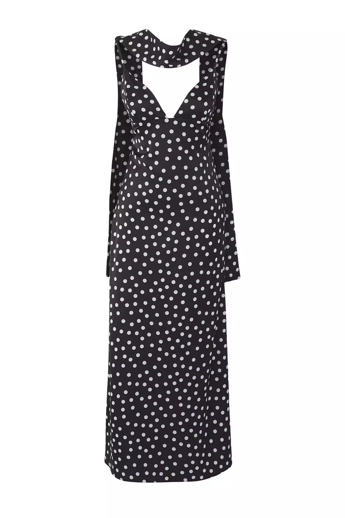 Black And White Shawl Detailed Satin Woven Maxi Evening Night Graduation Dress Tprss25El00312