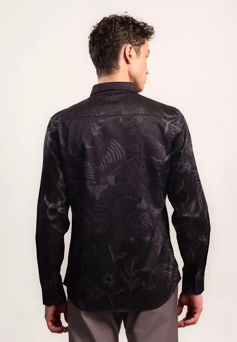 MOC - Kemeja Batik Pria Lengan Panjang Mahendra - Black