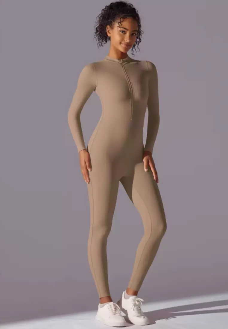 SculptaSuit Women’s Full-Length Sporty Jumpsuit – Stretchy Nylon Spandex Activewear No Bra Padding Yoga & Gym Bodysuit