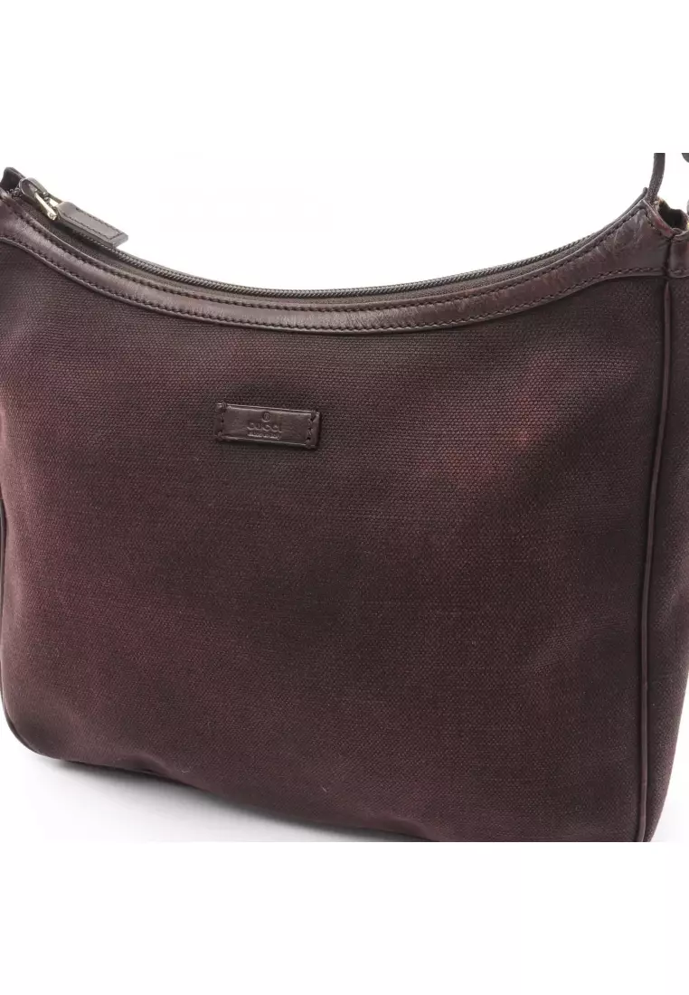 Pre-Loved Gucci one shoulder bag canvas leather Dark brown