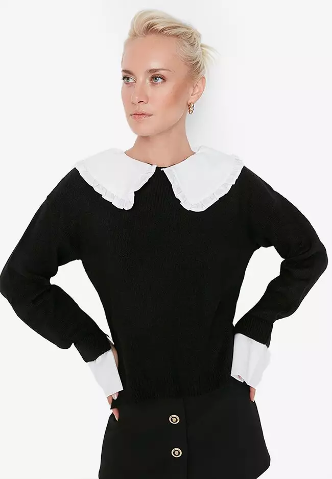 Black jumper with white collar and cuffs sales