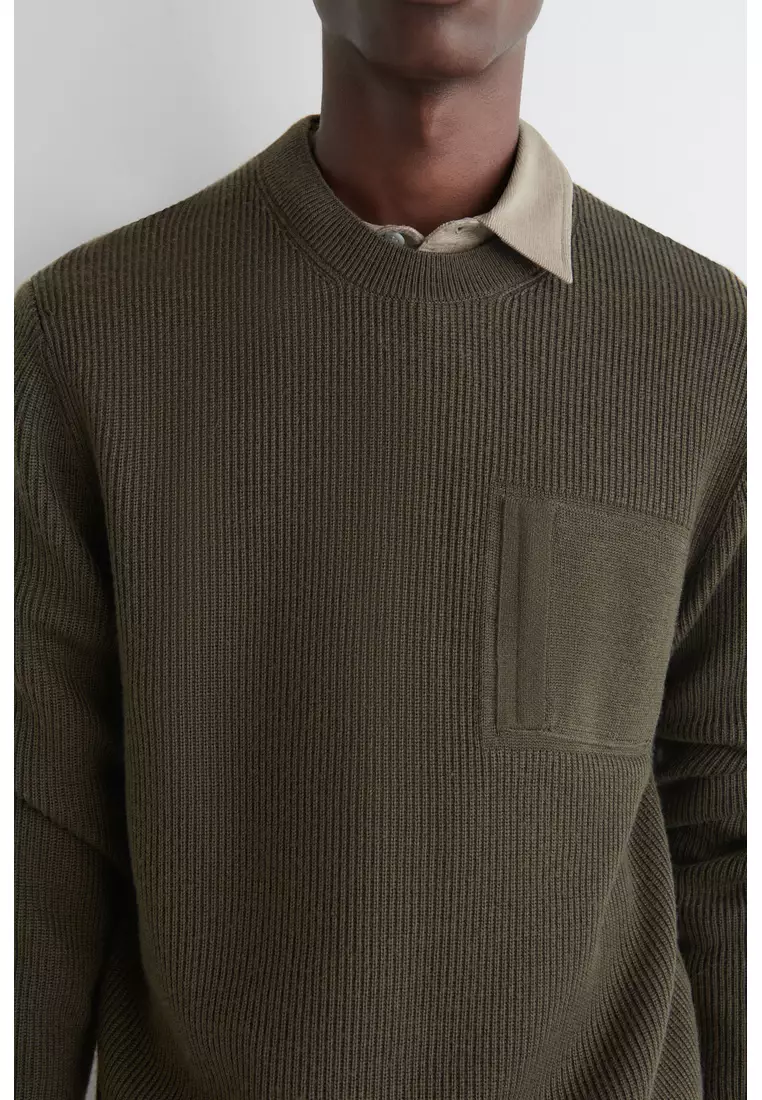 POCKET-DETAIL WOOL CREW-NECK JUMPER