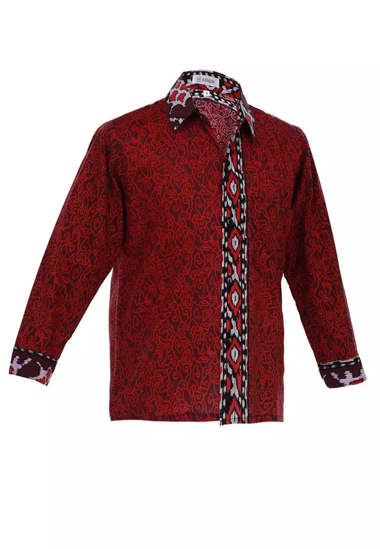 Lucas Kemeja Formal Batik Anak Laki-laki Lengan Panjang Motif Mega Mendung Kids Traditional Shirt Material Cotton ORIGINAL - Red