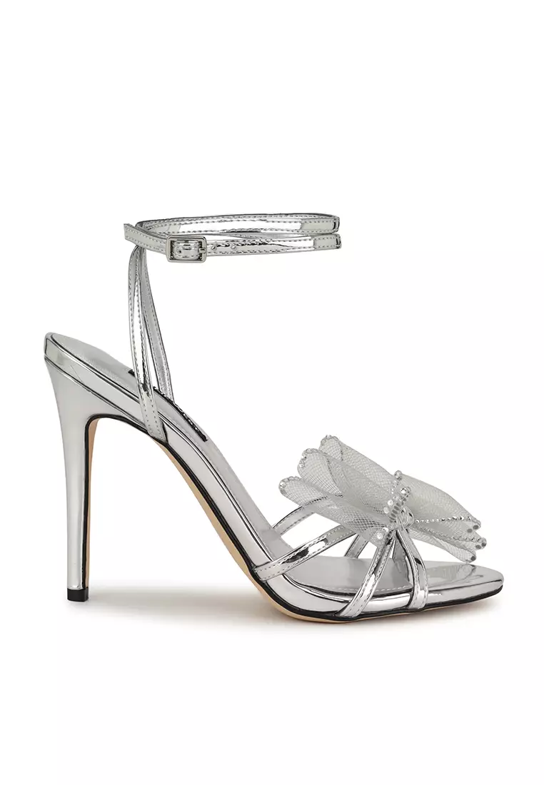 Discount on Nine West  shoes - SKU: Minky3 Bow Heeled Sandal Silver