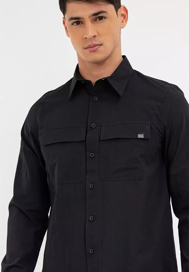 Men's Polo LS Button Down Black