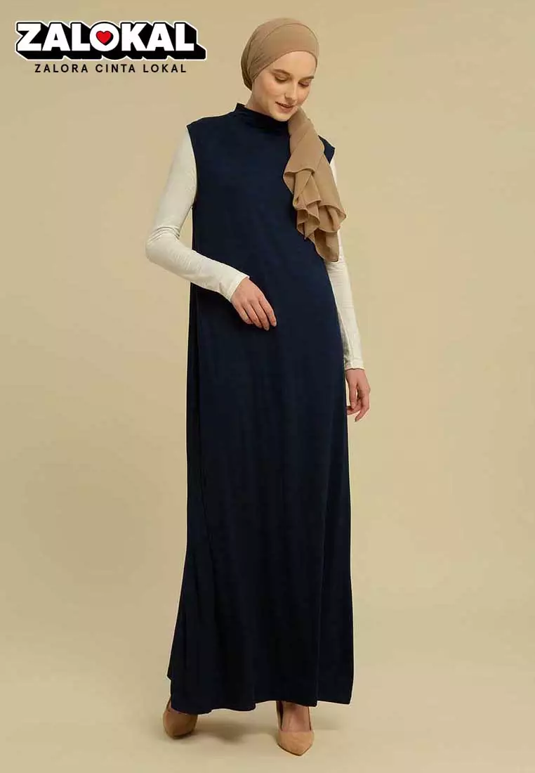 Inner Dress Tanpa Lengan Navy