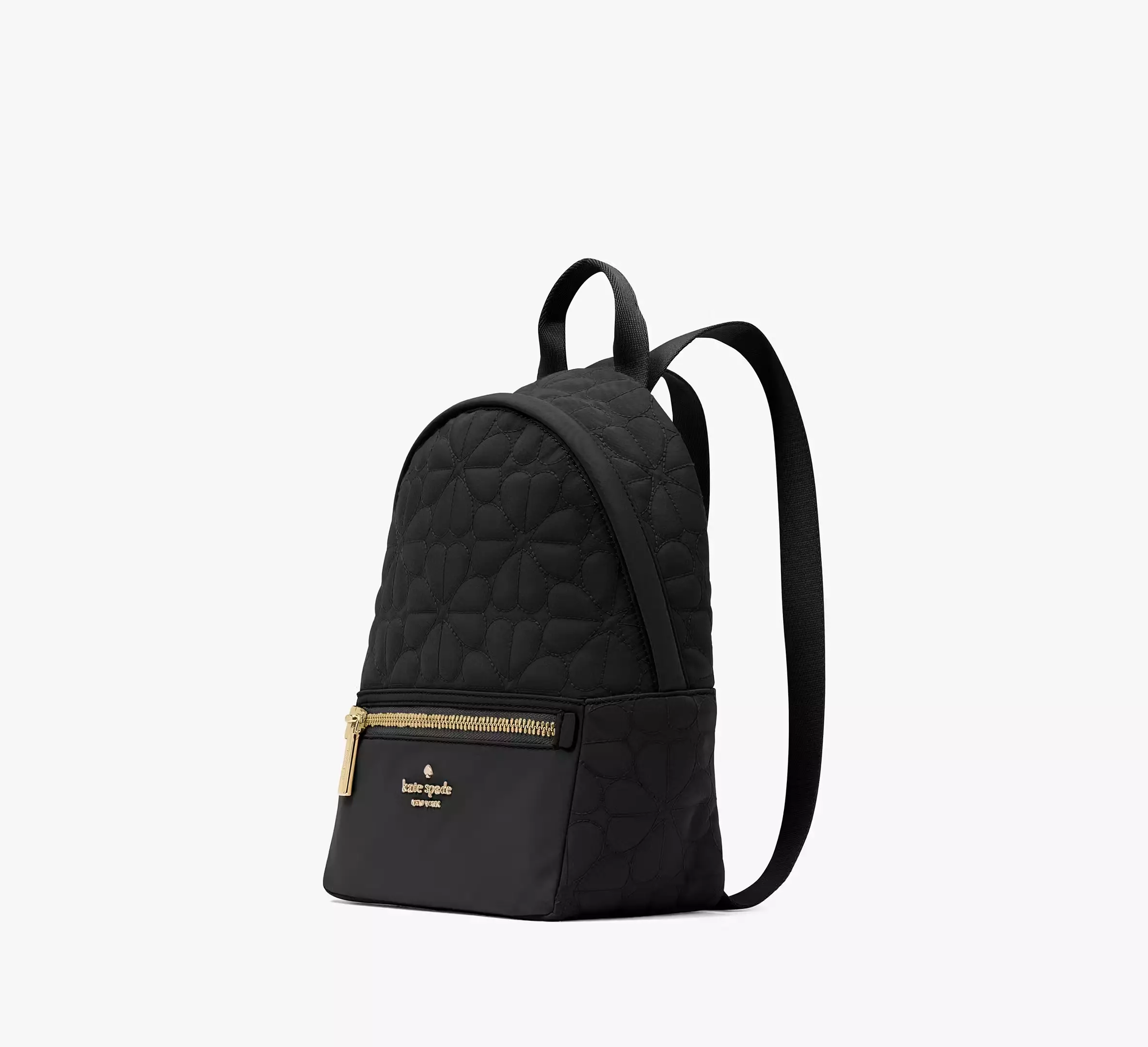 KK158 Kate Spade Flower Qualitted Fabric Small Backpack Black Nylon