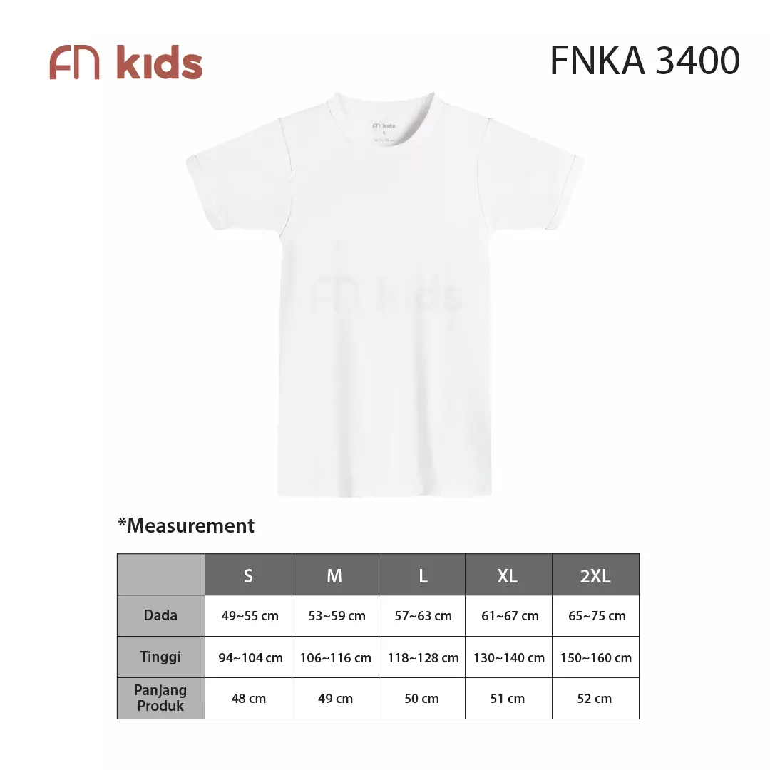 FN Kids T Shirt Kaos Dalam Anak Unisex Kaus Daleman Katun Anak 1 PCS FNKA 3400