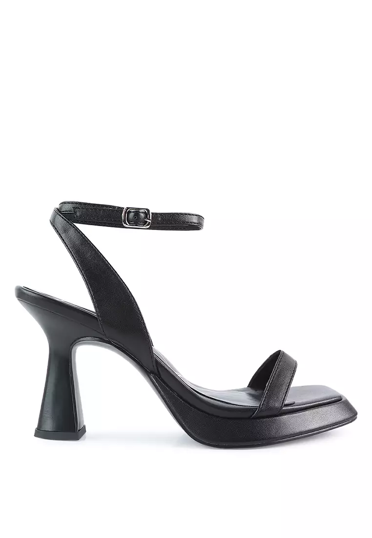 Black Ankle Strap Kitten Heel Sandals