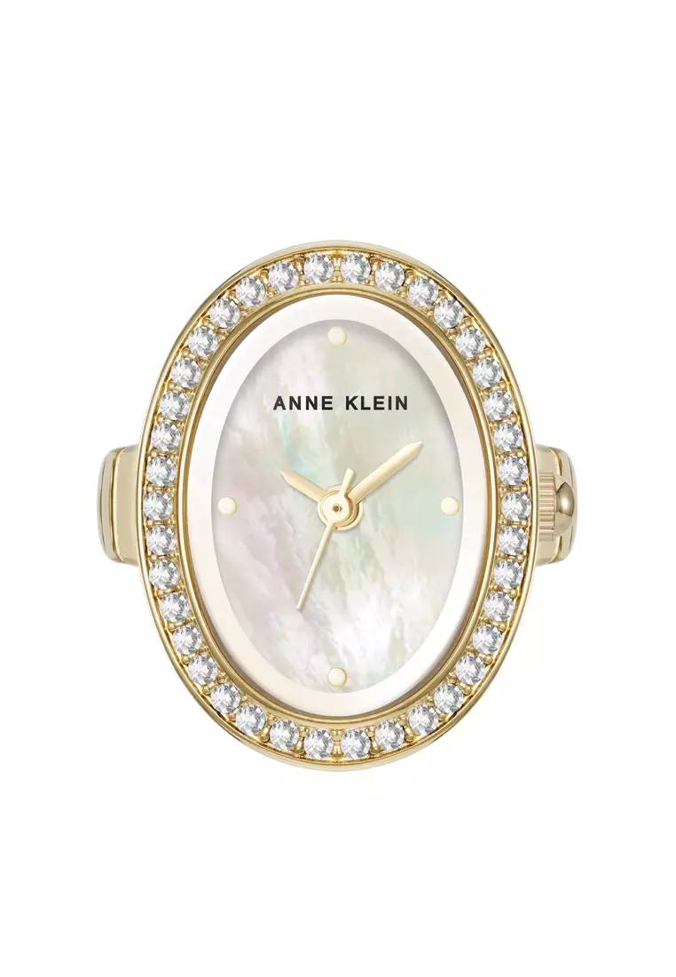 Anne Klein White Mother of Pearl Oval Gemstone Ring Watch