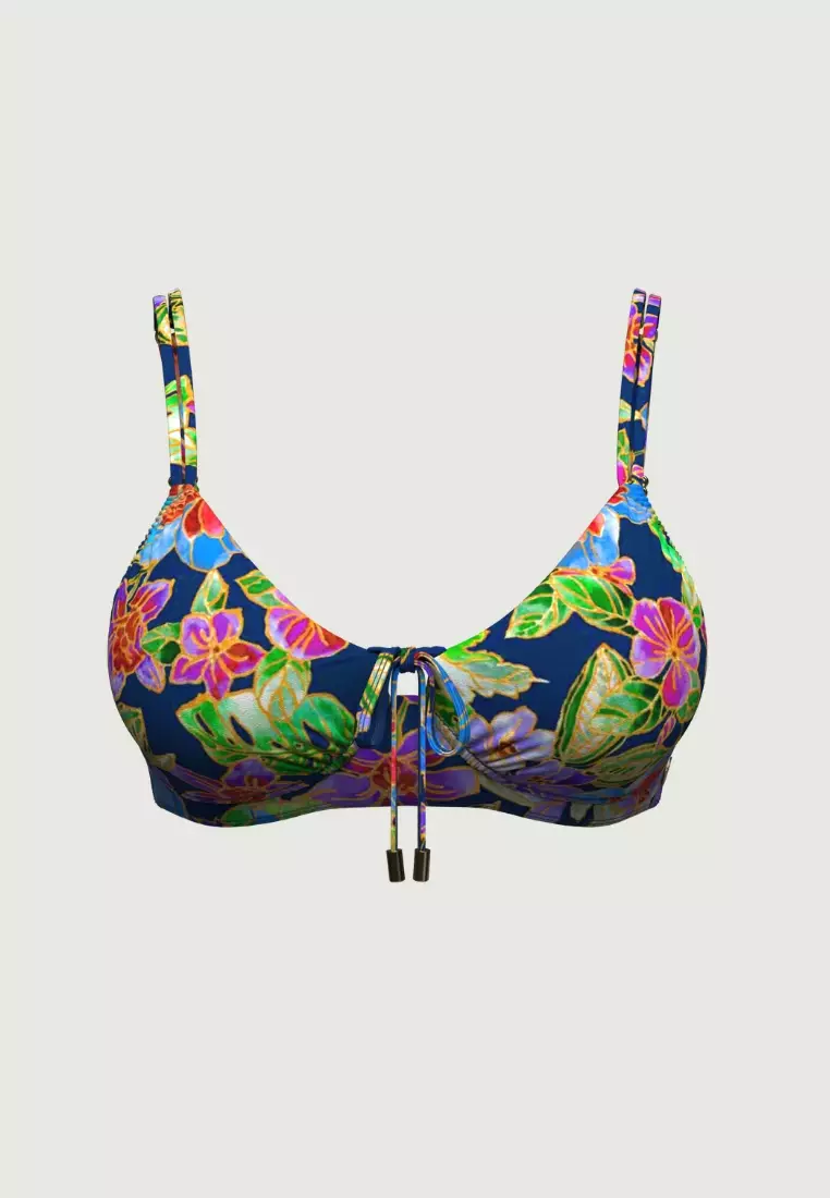 Tropadelic Island Navy Plus Cup Tie Front Bikini Top