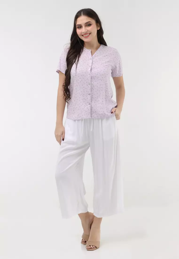 Woven Printed Rayon Short Sleeves Blouse