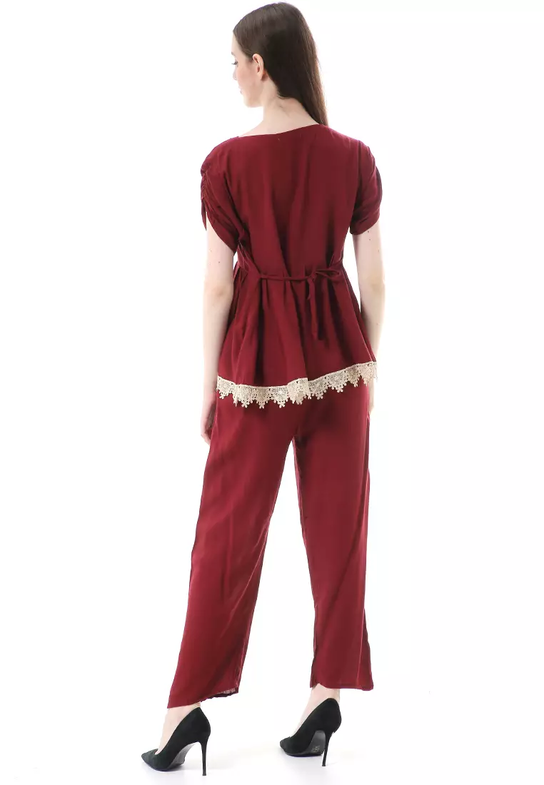 Zemira Piyama One Set Atasan Bawahan Wanita High Quality - Maroon