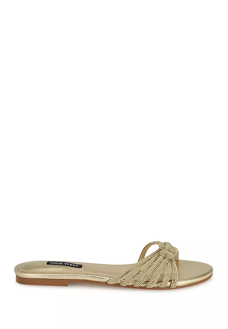 Discount on Nine West  shoes - SKU: Luxury5 Flat Slide Sandals Gold