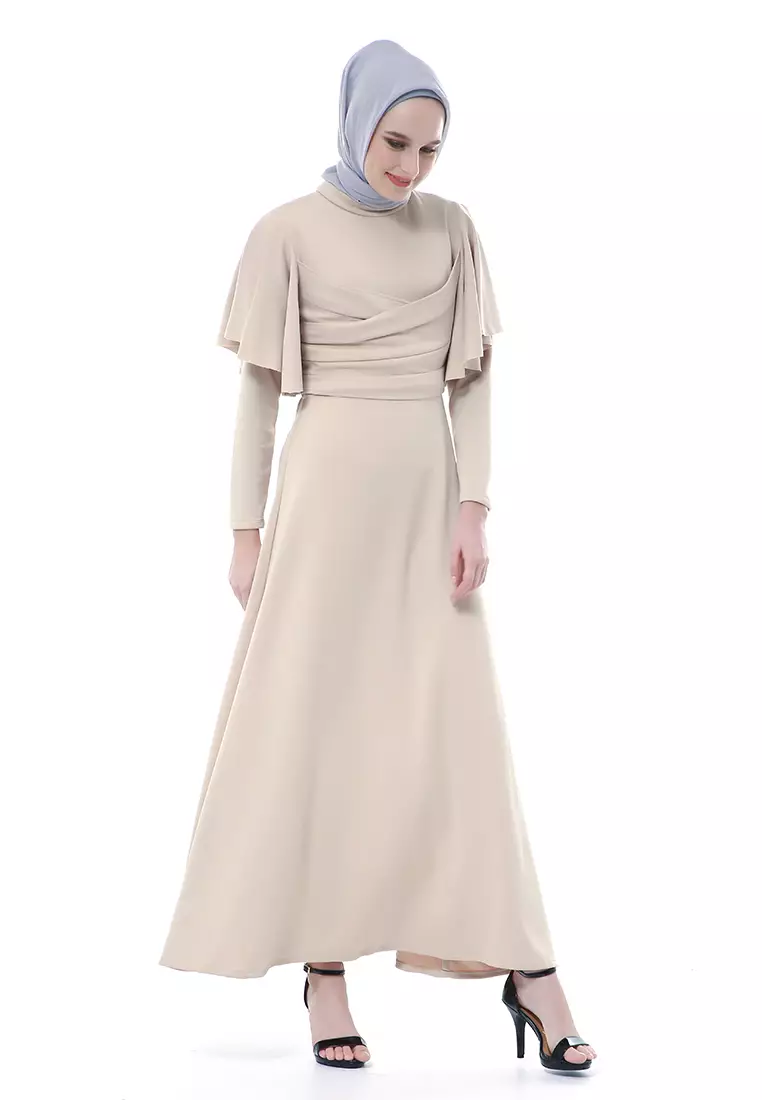 Zeta Dress Fashion Muslimah Wanita Long Sleeve Style Basic Relaxed Fit - Cream