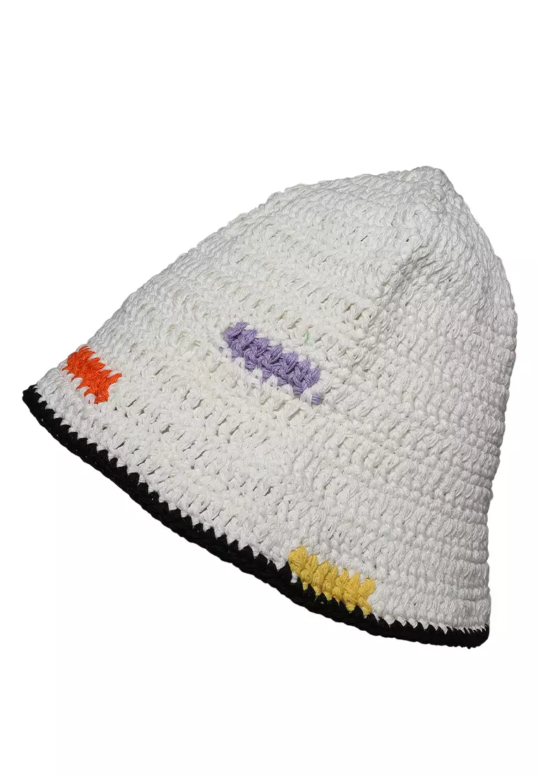 White Rainbow Knit Bucket Hat