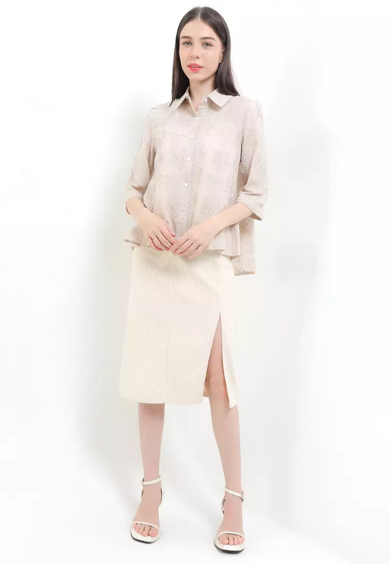 3/4 Sleeves Corded Flo Emb Shirt