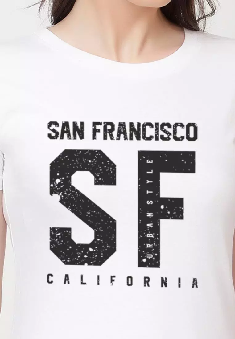 SF 印花休闲短袖时尚白色棉质休闲图案印花 T 恤/T 恤