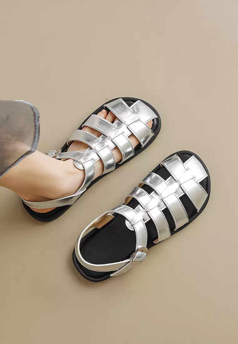 Round Toe Microfiber Leather Sandals WW8397-3